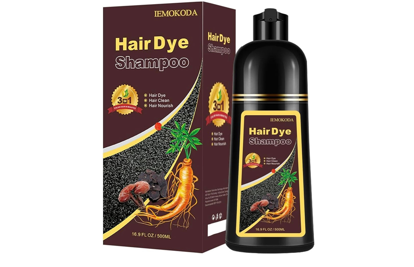 Chestnut Brown Hair Dye Shampoo 3 in 1, Long-lasting & Natural Hair Color Shampoo, Herbal Ingredients Natural Shampoo Hair Dye Effect in Minutes, Gifts for Men Women 500ml