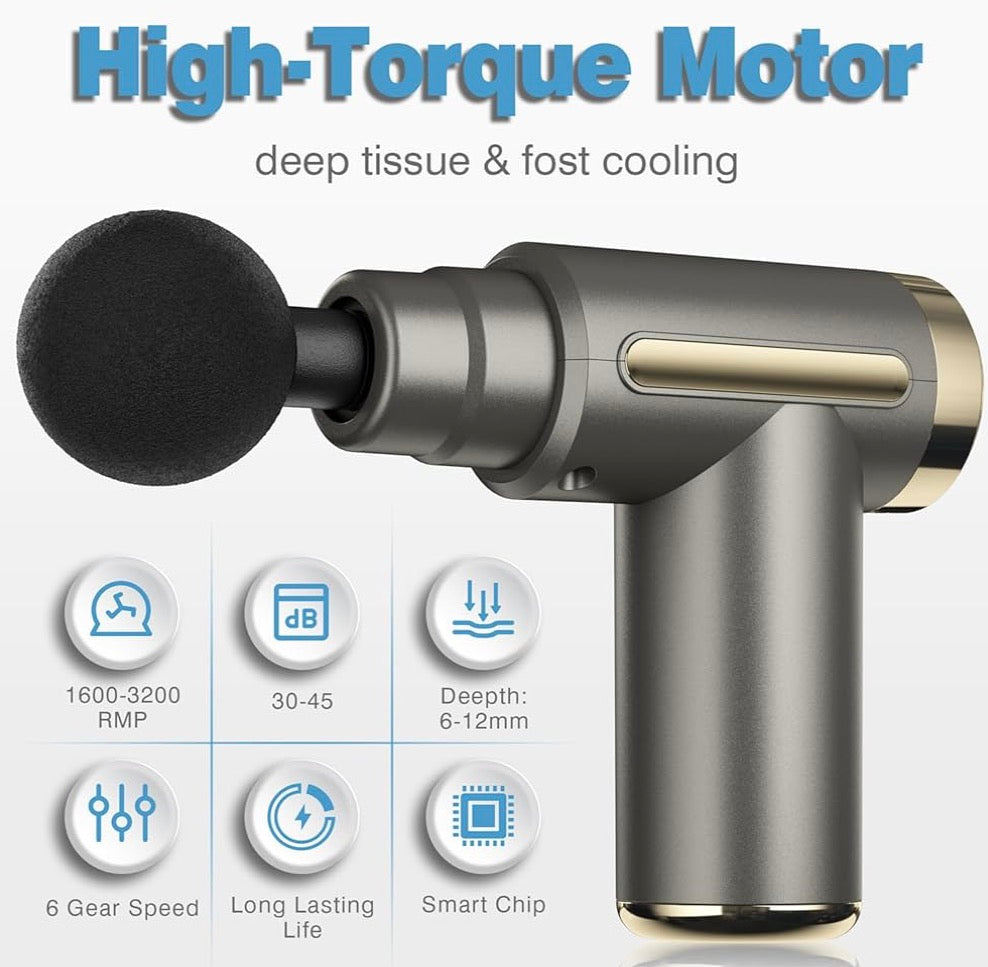 Massage Gun Deep Tissue for Pain Relief with 4 Massage Heads & 6 Speeds, Electric Mini Handheld Body Massager for Any Pain Relief, Best Gifts for Dad and Mom