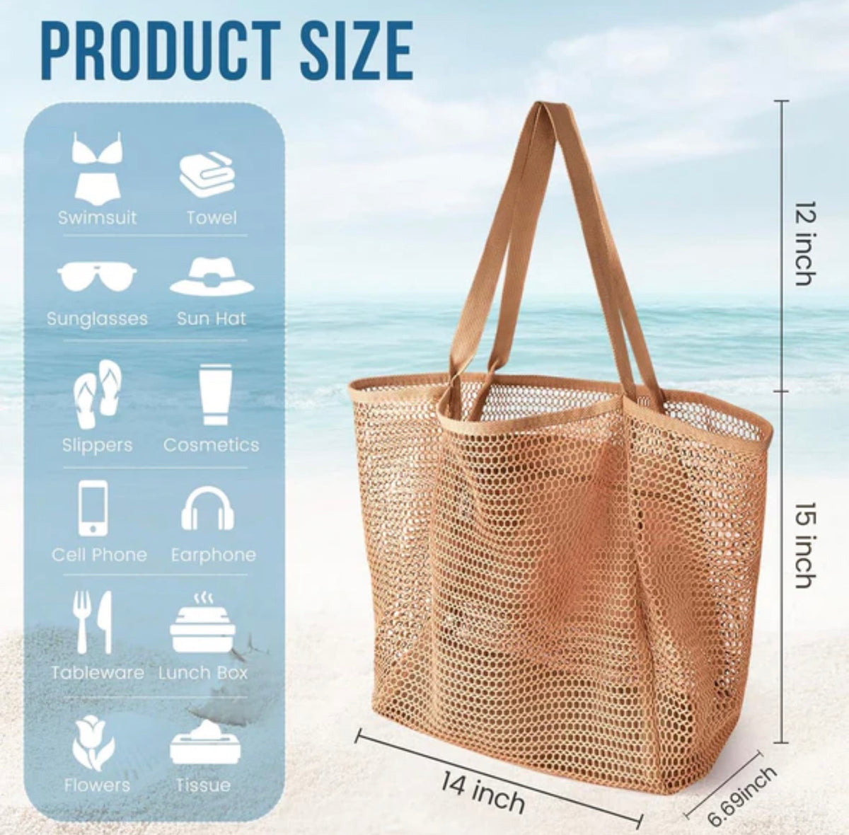 Foldable Mesh Beach Tote Bags with Secure Interior Pocket Pool Bag