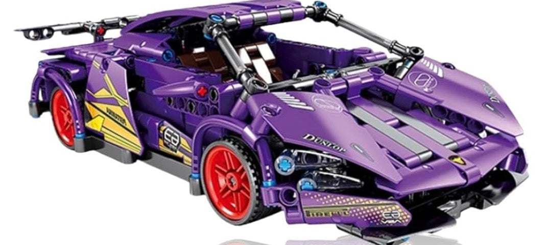 Toy Rush 1:18 Scale Pull Back Racing Car Building Block Set (422-520 PCS) | Creative Assembly Toy for Collectors & Enthusiasts | Compatible Brick Model Kit for Racing Fans (Purple Lambo (470pcs))