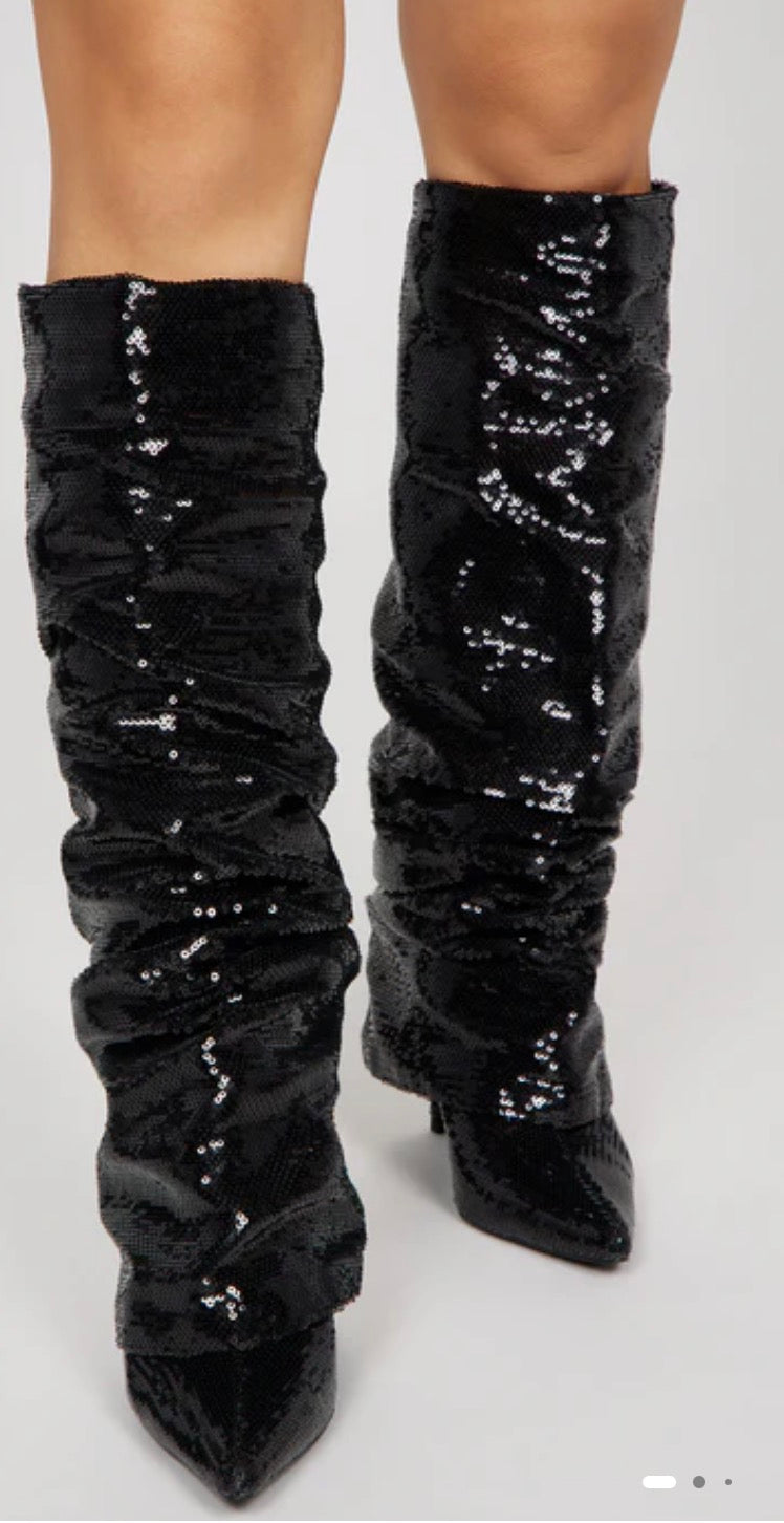 Get Away With It Knee High Heeled Boots - Black