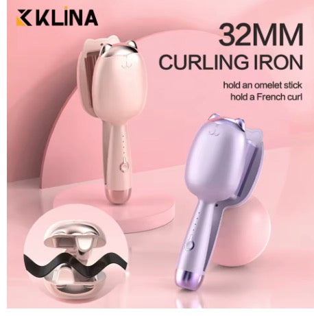 32MM Egg Roll Hair Waving Iron Purple Curling Wand Professional 2 Barrel Curling Iron, Hair Curler Crimper Waver Styling Tools