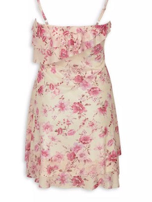 Pink Floral Print Mesh Dress