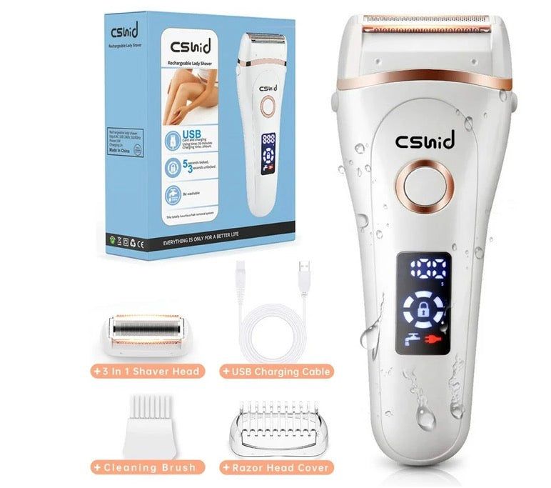 Women Electric Shaver, 3 in 1 Painless Lady Razor Waterproof Wet & Dry, USB Rechargeable Low Noise Body Hair Remover Epilator Bikini Trimmer Grooming Kit W/ LED Display for Face Legs Armpit Underarms