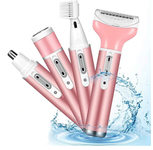 4 in 1 Women Electric Shaver Rechargeable Waterproof Razor Painless Epilator Body Hair Remover Nose Hair Beard Bikini Trimmer Eyebrow Face Facial