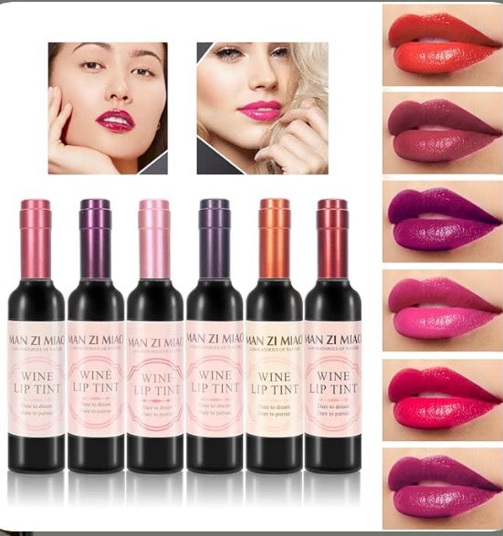 6 Colors Wine Lip Tint Set, Matte Lip Stain Long Lasting Waterproof Liquor Bottle Lip Gloss Gift Set, Silky Smooth Lightness Non-Stick Lipstick for Women (wine matte lip tint set