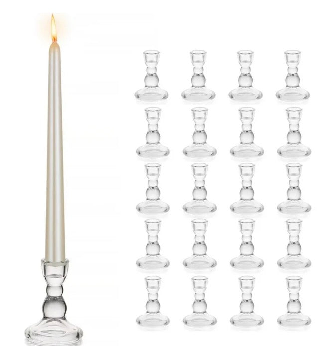Glasseam Clear Glass Candlestick Holder Set of 20 Tapered Candle Holders for Wedding Table Centerpieces