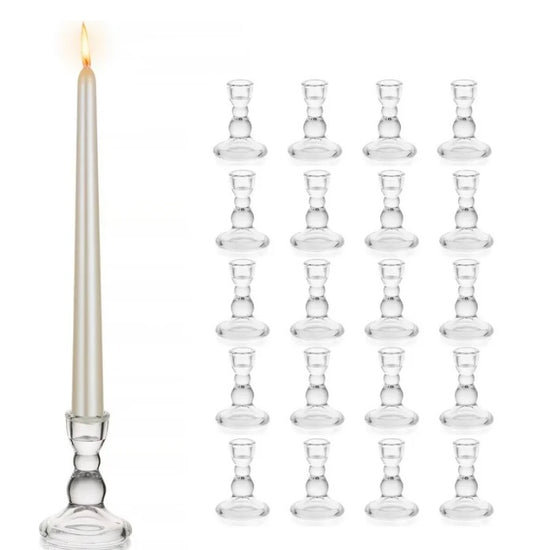 Glasseam Clear Glass Candlestick Holder Set of 20 Tapered Candle Holders for Wedding Table Centerpieces