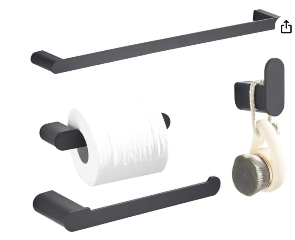 Klabb 4-Pieces Bathroom Hardware Set Brush Nickel Bathroom Accessories Set SUS304 Towel Bar Set with 24" Towel Bar - Matte Black Round Type