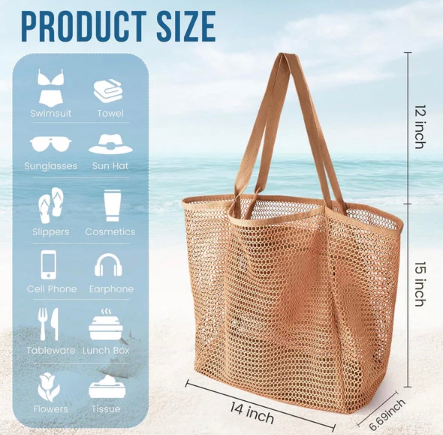 Foldable Mesh Beach Tote Bags with Secure Interior Pocket Pool Bag