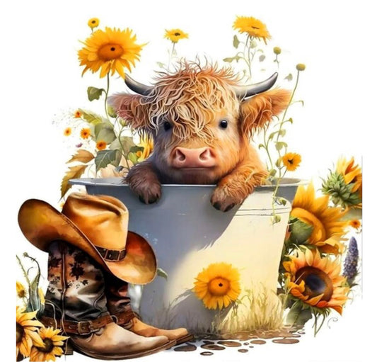 Diamond Painting Kits for Adults, 5D Cow and Flower Full Drill Diamond Art, DIY Highland Cow Diamond Art Kit Gem Art for Home Wall Decor (13.78 X13.78 inch)