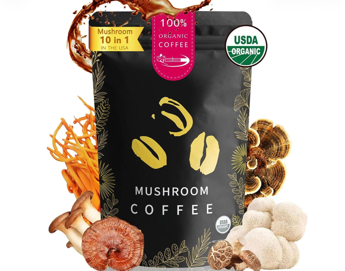 Organic Mushroom Coffee Powder 10-in-1 30 Servings Easy Blending 6.3oz