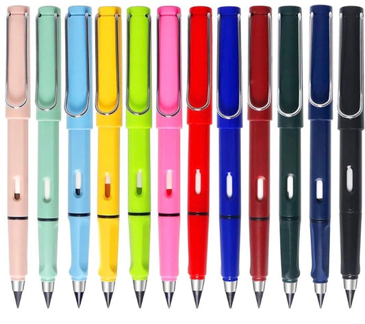 12Pack Forever Pencils for Kids Writing, Infinity Pencil Cute Inkless Everlasting Pencil with Eraser for Sketching (Black)