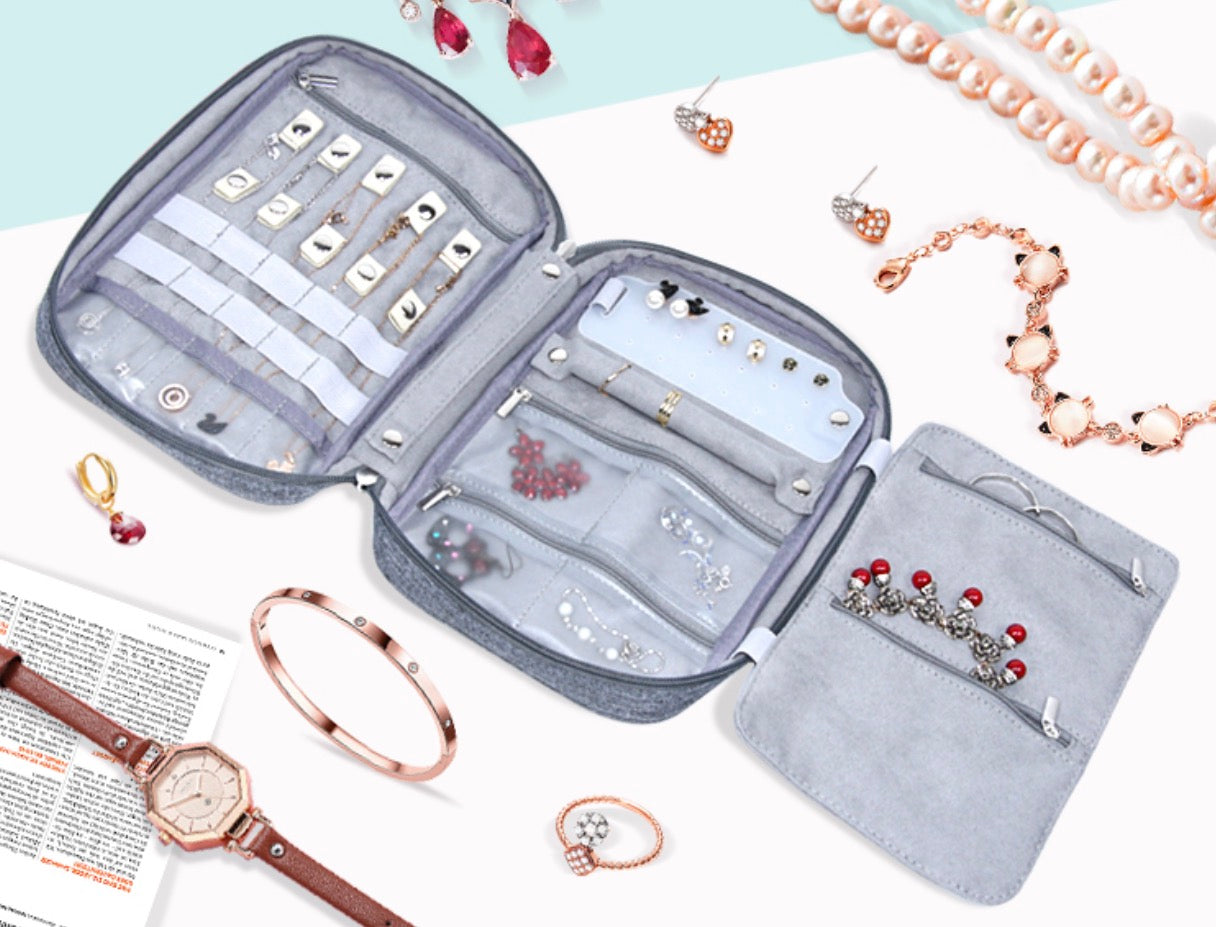 Yonune Langwolf Travel Jewelry Organizer Bag Portable Jewelry Storage Case for Necklace, Earrings, Rings, Brooches, Bracelet